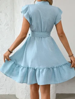 Women's Mini Dress Shirt Dress Casual Dress A Line Dress Stylish Casual Vacation Daily Regular Fit Polka Dot Short Sleeve V Neck Magenta Pink Navy Blue Blue Summer