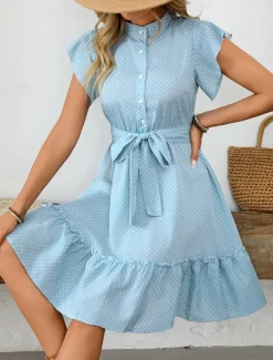 Women's Mini Dress Shirt Dress Casual Dress A Line Dress Stylish Casual Vacation Daily Regular Fit Polka Dot Short Sleeve V Neck Magenta Pink Navy Blue Blue Summer