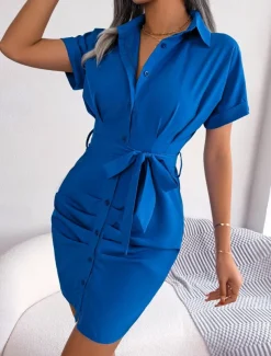Women's Mini Dress Shirt Dress Casual Dress Summer Dress Stylish Casual Vacation Daily Date Regular Fit Plain Short Sleeve Lapel Pink Red Blue Summer Spring