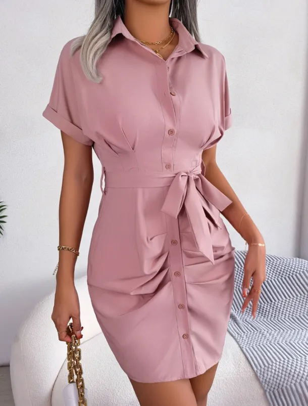 Women's Mini Dress Shirt Dress Casual Dress Summer Dress Stylish Casual Vacation Daily Date Regular Fit Plain Short Sleeve Lapel Pink Red Blue Summer Spring