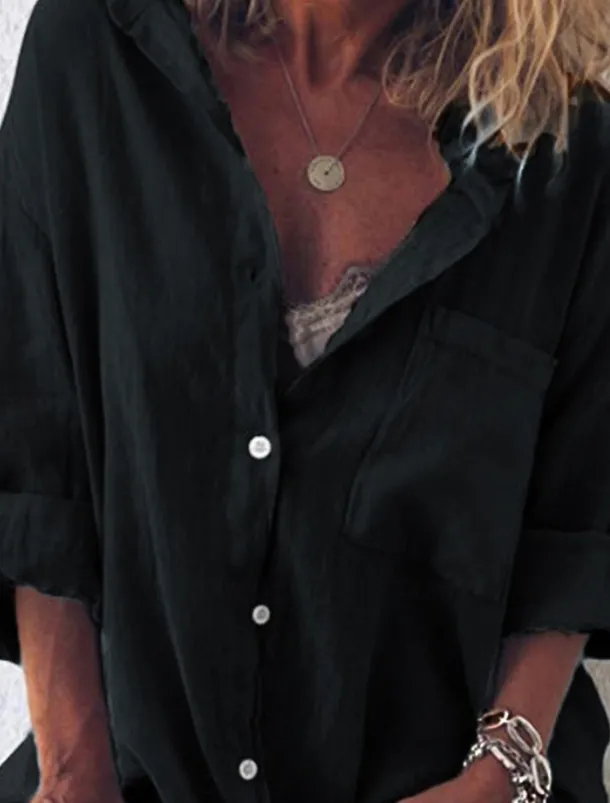 Women's Mini Dress Shirt Dress Casual Dress Basic Casual Vacation Daily Regular Fit Plain Linen Like Long Sleeve Shirt Collar Black Light Green Pink Blue Summer