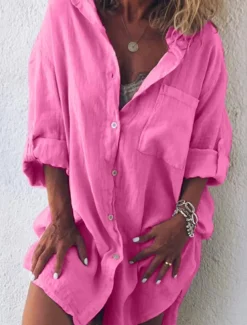 Women's Mini Dress Shirt Dress Casual Dress Basic Casual Vacation Daily Regular Fit Plain Linen Like Long Sleeve Shirt Collar Black Light Green Pink Blue Summer