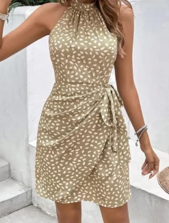 Women's Mini Dress Summer Dress Halter Dress Casual Daily Regular Fit Graphic Polka Dot Sleeveless Halter Neck Light Green Pink Navy Blue Khaki Summer