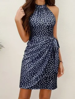 Women's Mini Dress Summer Dress Halter Dress Casual Daily Regular Fit Graphic Polka Dot Sleeveless Halter Neck Light Green Pink Navy Blue Khaki Summer