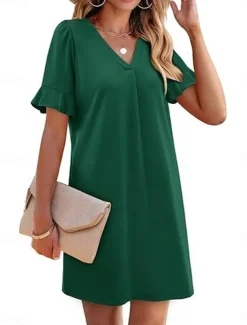 Women's Mini Dress Summer Dress Casual Daily Regular Fit Plain Short Sleeve V Neck Black Blue Fuchsia Green Summer