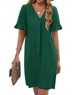 Women's Mini Dress Summer Dress Casual Daily Regular Fit Plain Short Sleeve V Neck Black Blue Fuchsia Green Summer