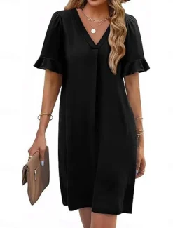 Women's Mini Dress Summer Dress Casual Daily Regular Fit Plain Short Sleeve V Neck Black Blue Fuchsia Green Summer