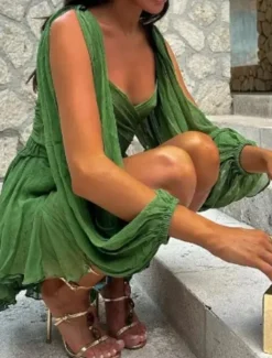 Women's Mini Dress Summer Dress Fashion Modern Outdoor Vacation Going out Regular Fit Plain Long Sleeve V Neck Black White Blue Dark Green Summer