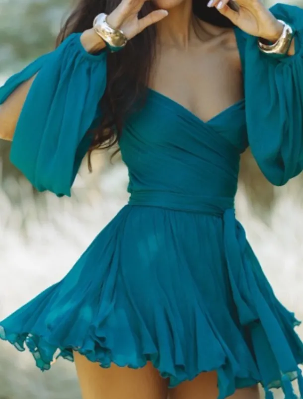 Women's Mini Dress Summer Dress Fashion Modern Outdoor Vacation Going out Regular Fit Plain Long Sleeve V Neck Black White Blue Dark Green Summer