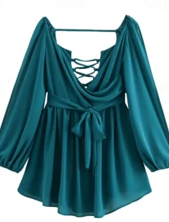 Women's Mini Dress Summer Dress Fashion Modern Outdoor Vacation Going out Regular Fit Plain Long Sleeve V Neck Black White Blue Dark Green Summer