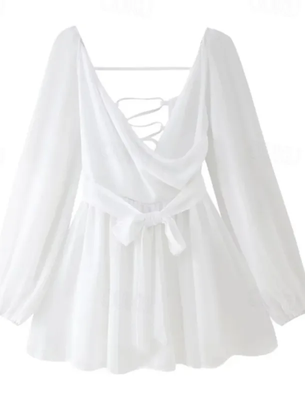 Women's Mini Dress Summer Dress Fashion Modern Outdoor Vacation Going out Regular Fit Plain Long Sleeve V Neck Black White Blue Dark Green Summer