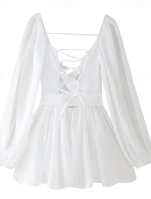 Women's Mini Dress Summer Dress Fashion Modern Outdoor Vacation Going out Regular Fit Plain Long Sleeve V Neck Black White Blue Dark Green Summer