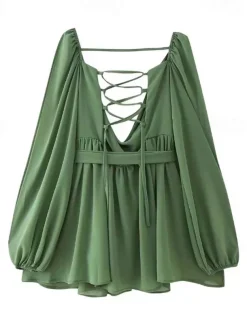 Women's Mini Dress Summer Dress Fashion Modern Outdoor Vacation Going out Regular Fit Plain Long Sleeve V Neck Black White Blue Dark Green Summer