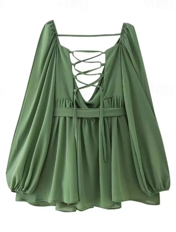 Women's Mini Dress Summer Dress Fashion Modern Outdoor Vacation Going out Regular Fit Plain Long Sleeve V Neck Black White Blue Dark Green Summer