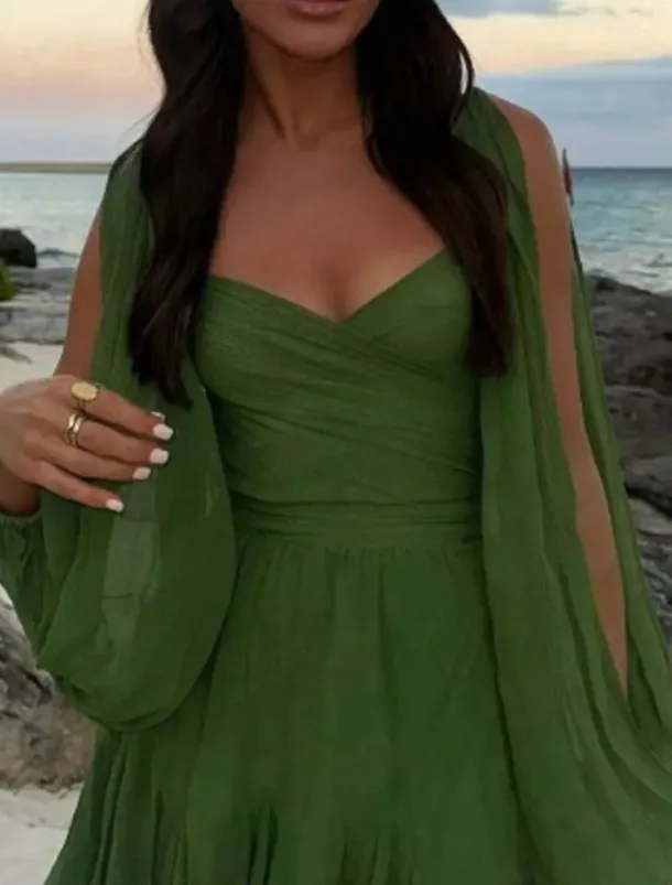 Women's Mini Dress Summer Dress Fashion Modern Outdoor Vacation Going out Regular Fit Plain Long Sleeve V Neck Black White Blue Dark Green Summer