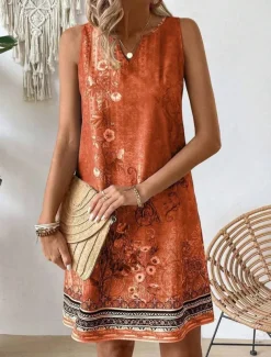 Women's Mini Dress Sundress Summer Dress Strapless Dress Casual Daily Regular Fit Floral Sleeveless V Neck Orange Summer