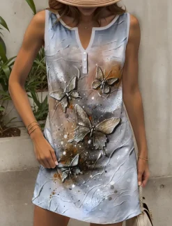 Women's Mini Dress Sundress Shift Dress Off The Shoulder Dress Vacation Casual Outdoor Going out Regular Fit Graphic Butterfly Sleeveless V Neck Orange Summer Spring