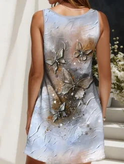 Women's Mini Dress Sundress Shift Dress Off The Shoulder Dress Vacation Casual Outdoor Going out Regular Fit Graphic Butterfly Sleeveless V Neck Orange Summer Spring