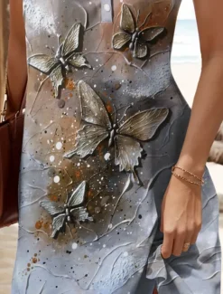 Women's Mini Dress Sundress Shift Dress Off The Shoulder Dress Vacation Casual Outdoor Going out Regular Fit Graphic Butterfly Sleeveless V Neck Orange Summer Spring