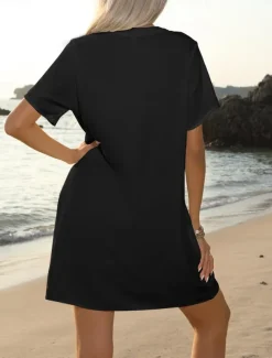 Women's Mini Dress Sundress Summer Dress Casual Daily Regular Fit Solid Color Short Sleeve V Neck Black White Navy Blue Sky Blue Summer