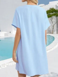 Women's Mini Dress Sundress Summer Dress Casual Daily Regular Fit Solid Color Short Sleeve V Neck Black White Navy Blue Sky Blue Summer