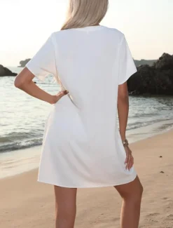 Women's Mini Dress Sundress Summer Dress Casual Daily Regular Fit Solid Color Short Sleeve V Neck Black White Navy Blue Sky Blue Summer