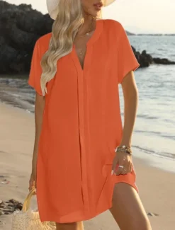 Women's Mini Dress Sundress Summer Dress Casual Daily Regular Fit Solid Color Short Sleeve V Neck Black White Navy Blue Sky Blue Summer