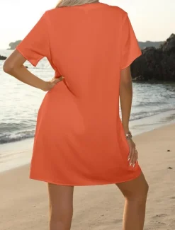 Women's Mini Dress Sundress Summer Dress Casual Daily Regular Fit Solid Color Short Sleeve V Neck Black White Navy Blue Sky Blue Summer