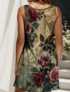 Women's Mini Dress Sundress Shift Dress Off The Shoulder Dress Vacation Casual Going out Regular Fit Floral Graphic Letter Sleeveless V Neck Red Blue Purple Green Summer Spring