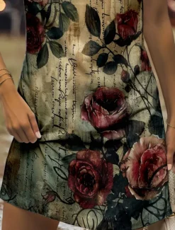 Women's Mini Dress Sundress Shift Dress Off The Shoulder Dress Vacation Casual Going out Regular Fit Floral Graphic Letter Sleeveless V Neck Red Blue Purple Green Summer Spring