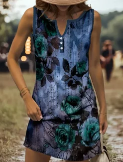 Women's Mini Dress Sundress Shift Dress Off The Shoulder Dress Vacation Casual Going out Regular Fit Floral Graphic Letter Sleeveless V Neck Red Blue Purple Green Summer Spring