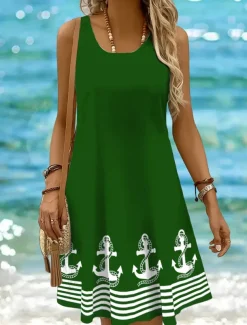 Women's Mini Dress Sundress A Line Dress Off The Shoulder Dress Vacation Casual Boho Holiday Beach Regular Fit Graphic Geometric Stripe Sleeveless Crew Neck Scoop Neck Black White Yellow Pink Summer