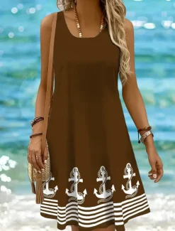 Women's Mini Dress Sundress A Line Dress Off The Shoulder Dress Vacation Casual Boho Holiday Beach Regular Fit Graphic Geometric Stripe Sleeveless Crew Neck Scoop Neck Black White Yellow Pink Summer