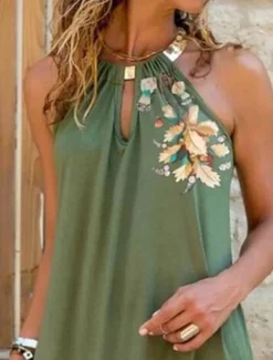 Women's Mini Dress Sundress A Line Dress Off The Shoulder Dress Vacation Casual Boho Cocktail Party Regular Fit Floral Graphic Sleeveless Crewneck Green Summer Spring