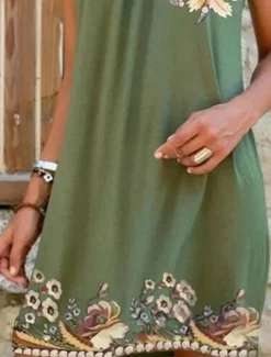 Women's Mini Dress Sundress A Line Dress Off The Shoulder Dress Vacation Casual Boho Cocktail Party Regular Fit Floral Graphic Sleeveless Crewneck Green Summer Spring