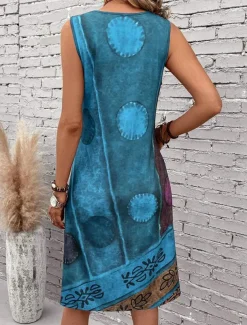 Women's Mini Dress Sundress A Line Dress Summer Dress Vacation Casual Boho Regular Fit Graphic Geometric Color Block Sleeveless U Neck Dark Red Blue Summer Spring