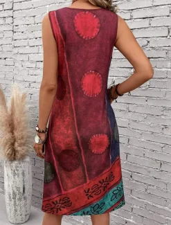 Women's Mini Dress Sundress A Line Dress Summer Dress Vacation Casual Boho Regular Fit Graphic Geometric Color Block Sleeveless U Neck Dark Red Blue Summer Spring