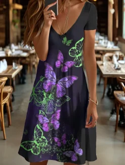 Women's Mini Dress T Shirt Dress Tee Dress A Line Dress Summer Dress Vacation Casual Holiday Regular Fit Graphic Animal Butterfly Short Sleeve Crew Neck Yellow Red Blue Purple Summer Spring