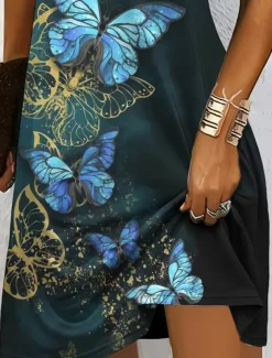 Women's Mini Dress T Shirt Dress Tee Dress A Line Dress Summer Dress Vacation Casual Holiday Regular Fit Graphic Animal Butterfly Short Sleeve Crew Neck Yellow Red Blue Purple Summer Spring