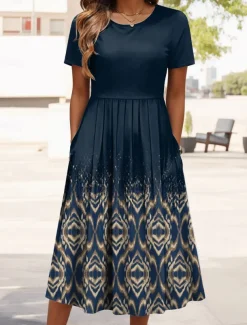 Women's Mini Dress T Shirt Dress Tee Dress A Line Dress Summer Dress Vacation Casual Daily Regular Fit Graphic Geometric Short Sleeve Crew Neck Navy Blue Purple Green Summer