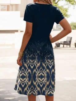 Women's Mini Dress T Shirt Dress Tee Dress A Line Dress Summer Dress Vacation Casual Daily Regular Fit Graphic Geometric Short Sleeve Crew Neck Navy Blue Purple Green Summer