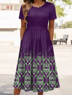 Women's Mini Dress T Shirt Dress Tee Dress A Line Dress Summer Dress Vacation Casual Daily Regular Fit Graphic Geometric Short Sleeve Crew Neck Navy Blue Purple Green Summer