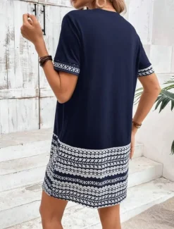 Women's Mini Dress T Shirt Dress Tee Dress Shift Dress Formal Vacation Daily Regular Fit Graphic Geometric Tribal Short Sleeve Crew Neck Dark Blue Summer Spring