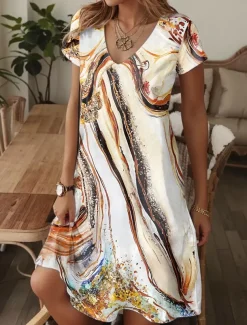 Women's Mini Dress T Shirt Dress Tee Dress Sundress A Line Dress Elegant Vintage Stylish Vacation Birthday Casual Regular Fit Ombre Graphic Short Sleeve V Neck Pink Blue Orange Summer