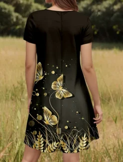 Women's Mini Dress T Shirt Dress Tee Dress A Line Dress Summer Dress Vacation Casual Daily Weekend Regular Fit Graphic Butterfly Short Sleeve Crew Neck Black Summer Spring
