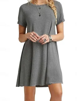 Women's Mini Dress T Shirt Dress Tee Dress Solid Color Vacation Casual Daily Regular Fit Graphic Short Sleeve Notched Neck Black Pink Army Green Gray Summer