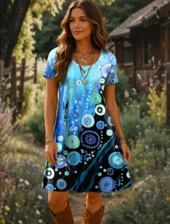 Women's Mini Dress T Shirt Dress Tee Dress A Line Dress Summer Dress Casual Daily Regular Fit Graphic Geometric Short Sleeve Crewneck Yellow Red Blue Purple Summer Spring