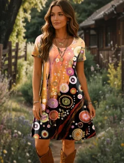 Women's Mini Dress T Shirt Dress Tee Dress A Line Dress Summer Dress Casual Daily Regular Fit Graphic Geometric Short Sleeve Crewneck Yellow Red Blue Purple Summer Spring