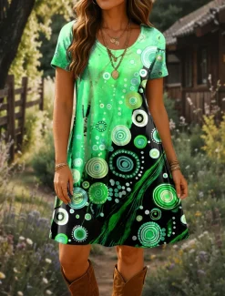 Women's Mini Dress T Shirt Dress Tee Dress A Line Dress Summer Dress Casual Daily Regular Fit Graphic Geometric Short Sleeve Crewneck Yellow Red Blue Purple Summer Spring