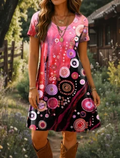 Women's Mini Dress T Shirt Dress Tee Dress A Line Dress Summer Dress Casual Daily Regular Fit Graphic Geometric Short Sleeve Crewneck Yellow Red Blue Purple Summer Spring